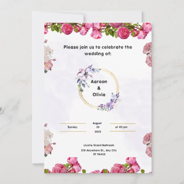 Inbjudan till rosa bröllop med Aesthetic Watercolo (Framsida)