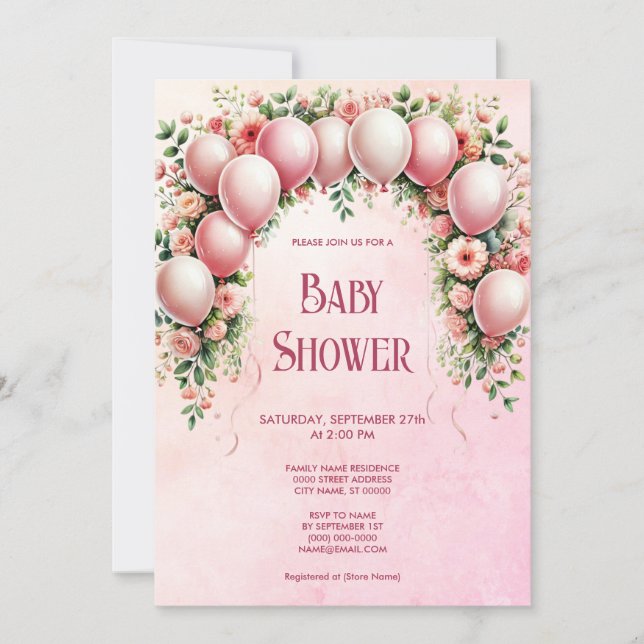 Inbjudan till rosa Bubblor Baby Shower (Framsida)