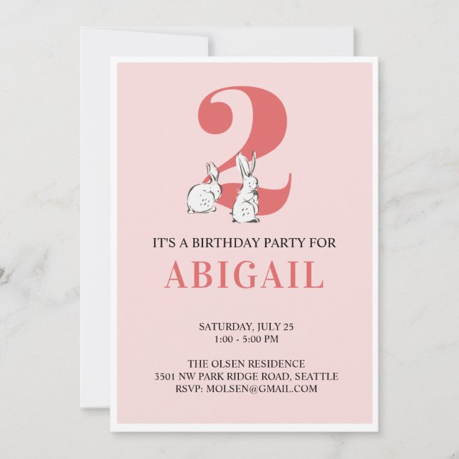 Inbjudan till rosa Bunny andra födelsedag (Framsida)