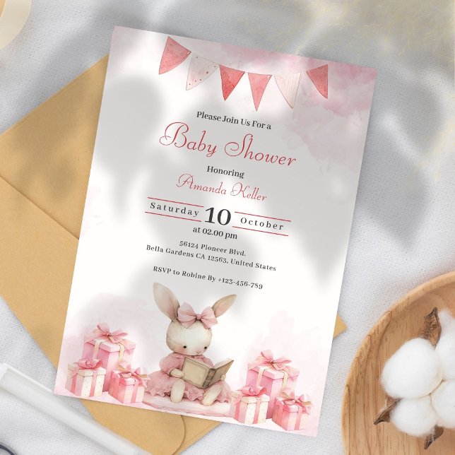 Inbjudan till rosa Bunny Baby Shower (Skapare uppladdad)