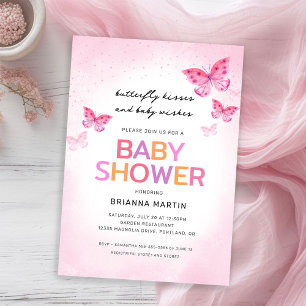 Inbjudan till rosa Butterables Baby Shower