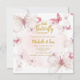 Inbjudan till rosa Butterfly Baby Shower