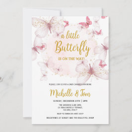 Inbjudan till rosa Butterfly Baby Shower