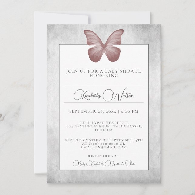 Inbjudan till rosa Butterfly Baby Shower (Framsida)