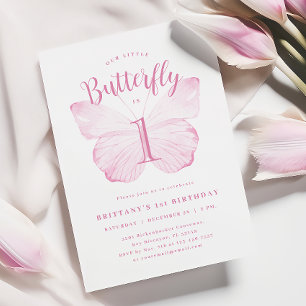 Inbjudan till rosa Butterfly första födelsedagen
