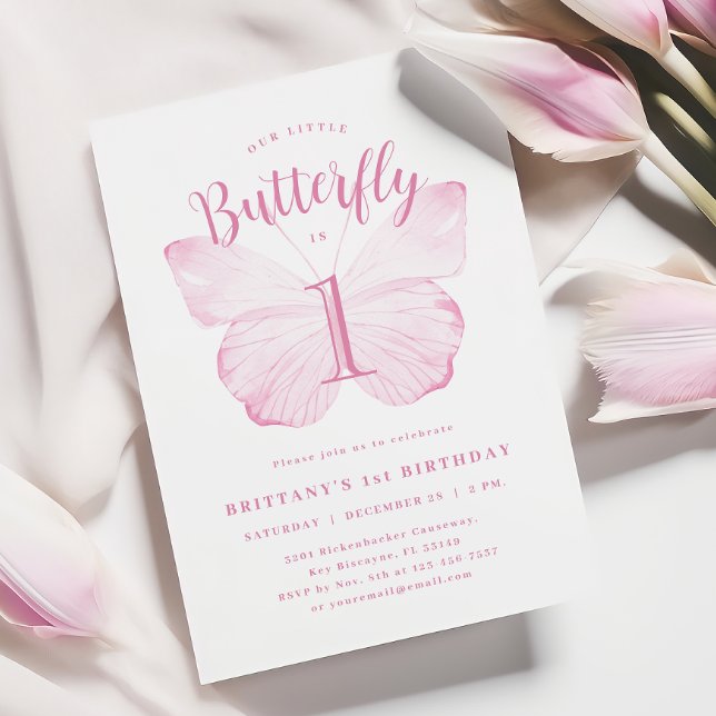 Inbjudan till rosa Butterfly första födelsedagen (Skapare uppladdad)