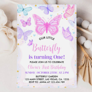 Inbjudan till rosa Butterfly första födelsedagen