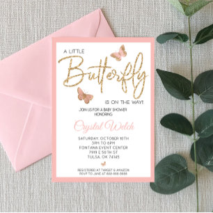 Inbjudan till rosa Butterfly och Glitter Baby Show