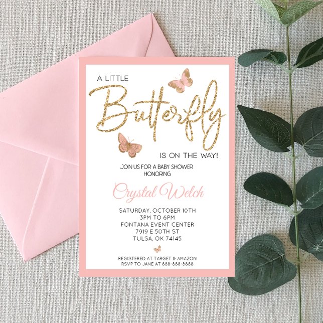 Inbjudan till rosa Butterfly och Glitter Baby Show (Skapare uppladdad)
