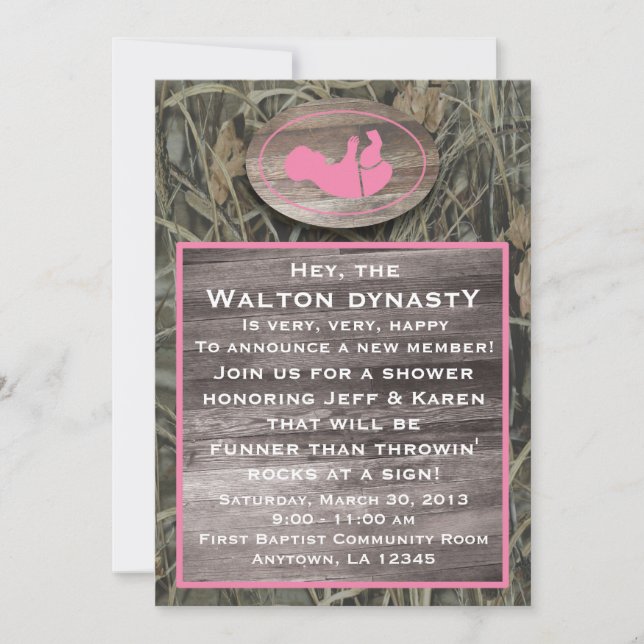 Inbjudan till rosa Camo Baby Shower (Framsida)