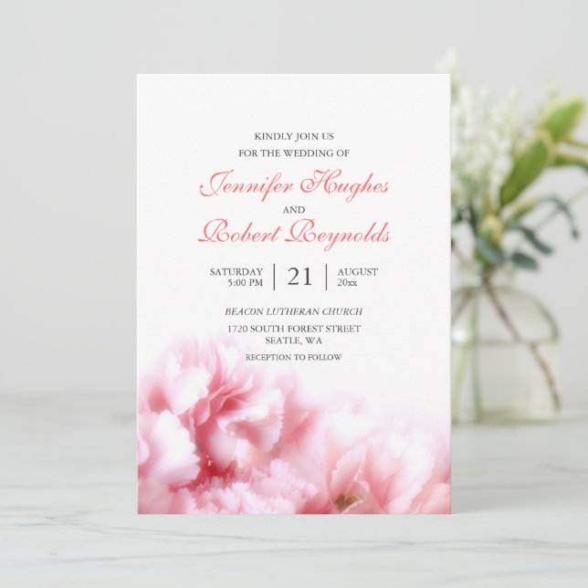 Inbjudan till rosa Carnation Wedding (Stående Fram)