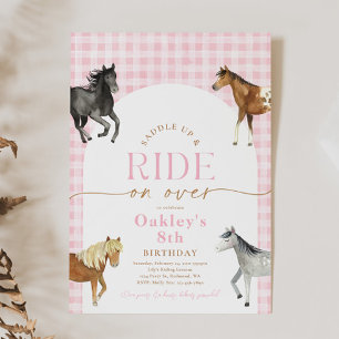 Inbjudan till rosa Check Horse Birthday