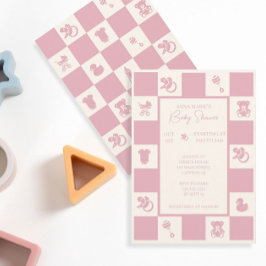 Inbjudan till rosa Checked Baby Shower