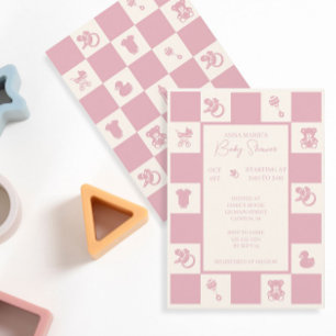 Inbjudan till rosa Checked Baby Shower