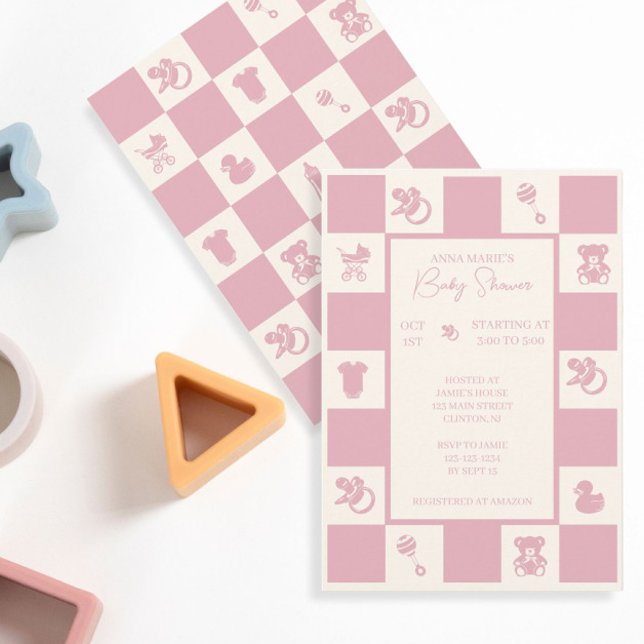 Inbjudan till rosa Checked Baby Shower (Skapare uppladdad)