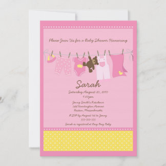 Inbjudan till rosa Clothesline Baby Shower