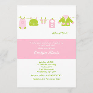 Inbjudan till Rosa Clothesline Baby Shower