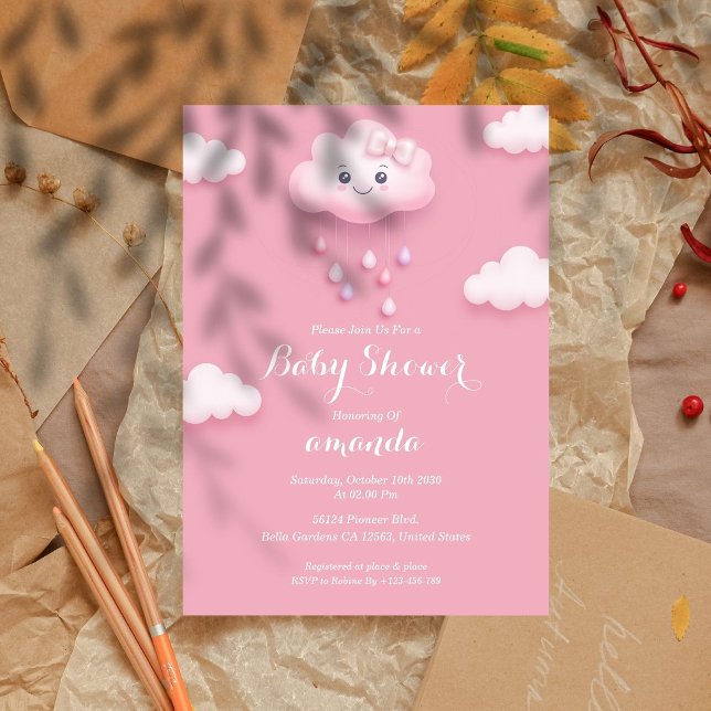 Inbjudan till rosa Cloud Baby Shower (Skapare uppladdad)