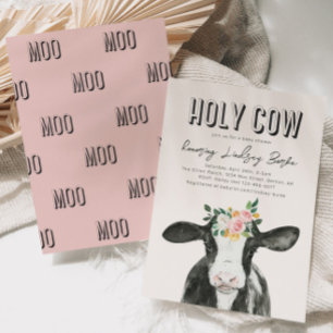 Inbjudan till rosa Cow Baby Shower Vattenfärgskö