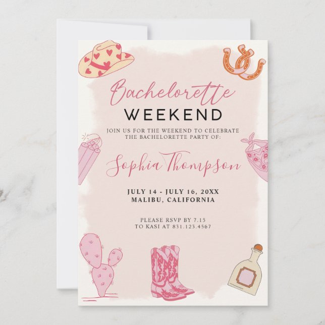 Inbjudan till rosa Cowgirl Bachelorette Helg (Framsida)