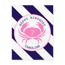 Inbjudan till rosa Crab Nautical Birthday
