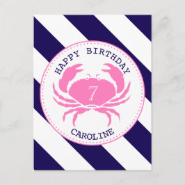 Inbjudan till rosa Crab Nautical Birthday Vykort