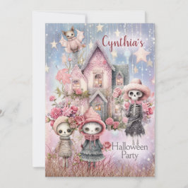 Inbjudan till rosa Cute Halloween fest