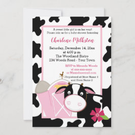 Inbjudan till rosa Dairy Cow Girl Baby Shower
