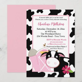 Inbjudan till rosa Dairy Cow Girl Baby Shower