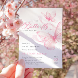 Inbjudan till rosa-delikat fjäril-babyskor