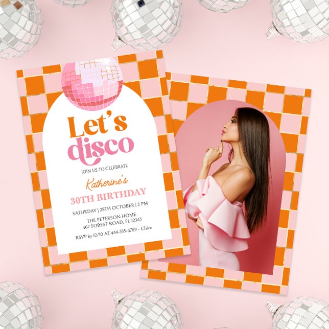 Inbjudan till rosa Disco Boll 30års födelsedag (Skapare uppladdad)