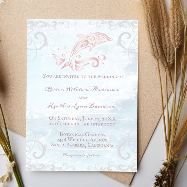 Inbjudan till rosa Dolphin Wedding (Pink Dolphin Wedding Invitation)