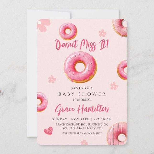 Inbjudan till rosa Donut Baby Shower för flickor (Framsida)