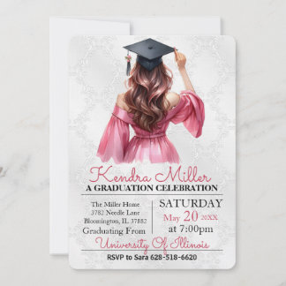 Inbjudan till rosa Dress Watercolor Studenten