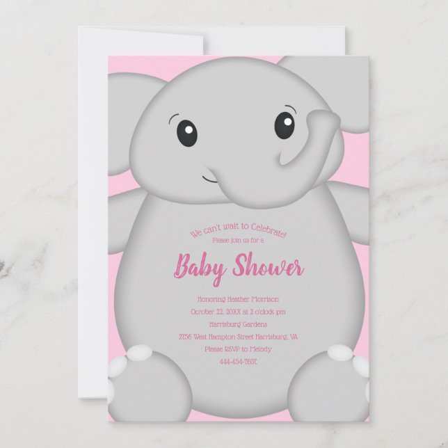 Inbjudan till rosa Elephant Baby Shower (Framsida)