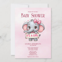 Inbjudan till rosa Elephant Baby Shower