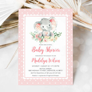 Inbjudan till rosa Elephant Baby Shower