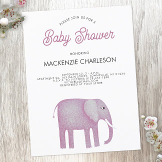 Inbjudan till rosa Elephant Baby Shower