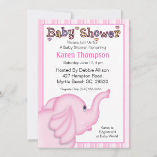Inbjudan till rosa Elephant Baby Shower