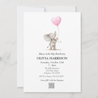 Inbjudan till rosa Elephant Balloon Baby Shower