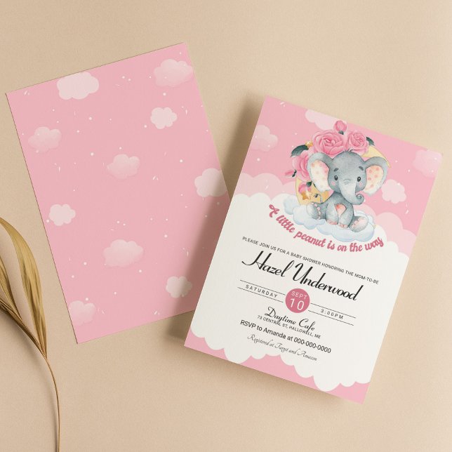 Inbjudan till rosa Elephant Blommigt Girl Baby Sho (Skapare uppladdad)