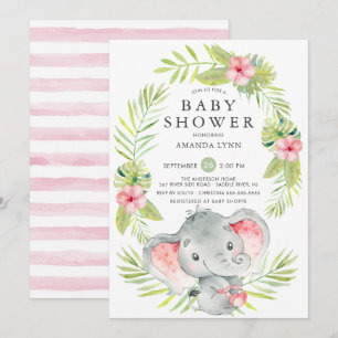 Inbjudan till rosa Elephant Girl Baby Shower