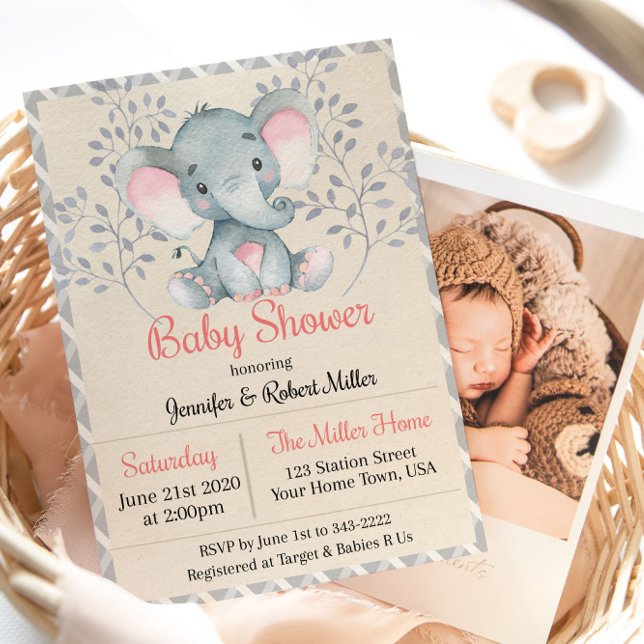 Inbjudan till rosa Elephant Girl Baby Shower (Skapare uppladdad)