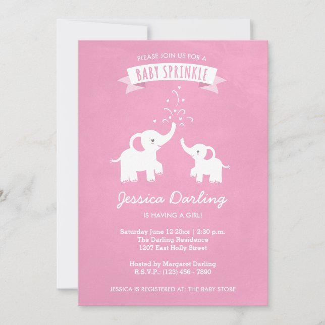 Inbjudan till rosa Elephant Girl Baby Sprinkle Sho (Framsida)