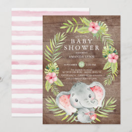 Inbjudan till rosa Elephant Girl Rustic Baby Showe