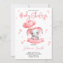 Inbjudan till rosa Elephant Watercolor Baby Shower