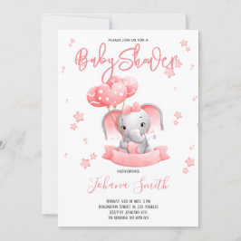 Inbjudan till rosa Elephant Watercolor Baby Shower