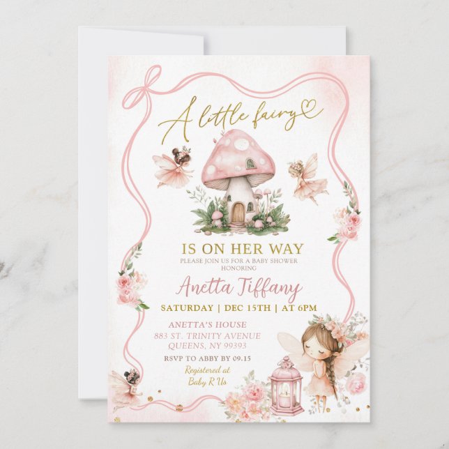 Inbjudan till rosa Fairy Baby Shower (Framsida)
