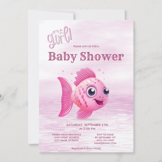 Inbjudan till rosa Fish Baby Shower (Framsida)