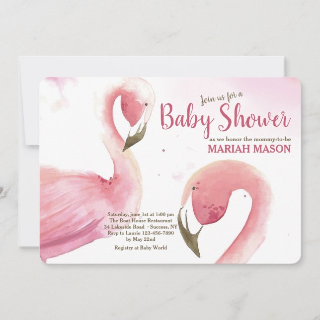 Inbjudan till Rosa Flamingos Baby Shower (Framsida)